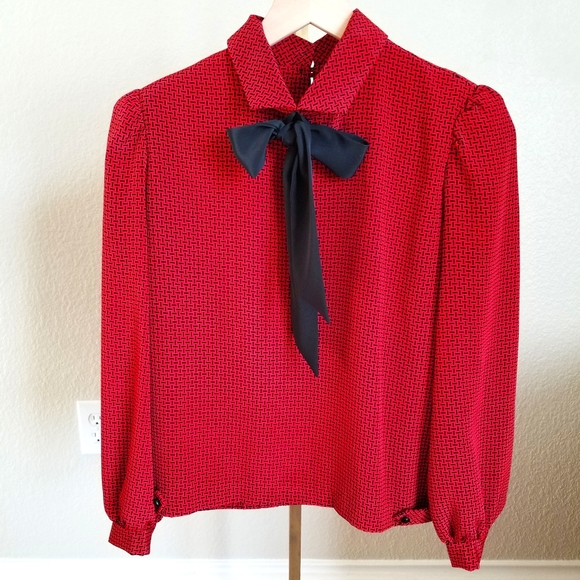 Vintage 80's Secretary Blouse with pussy bow - Picture 1 of 6